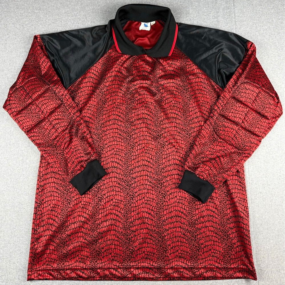 High 5 Mens M Lightweight Pullover Polo Red Black Geometric Polyester LS